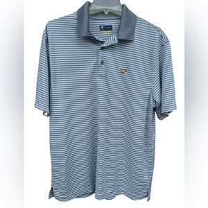 Jack Nichlaus Mens L Golf Polo Shirt Gray White Short Sleeves Active Striped